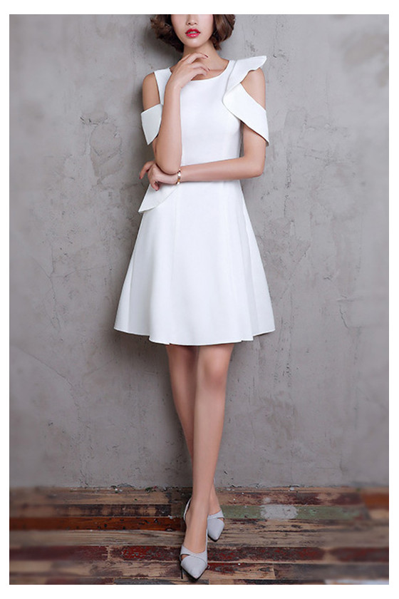Asymmetrical Cold Shoulder Little White Homecoming Short Graduation Dress
