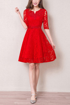 Sequined Red Lace Aline...