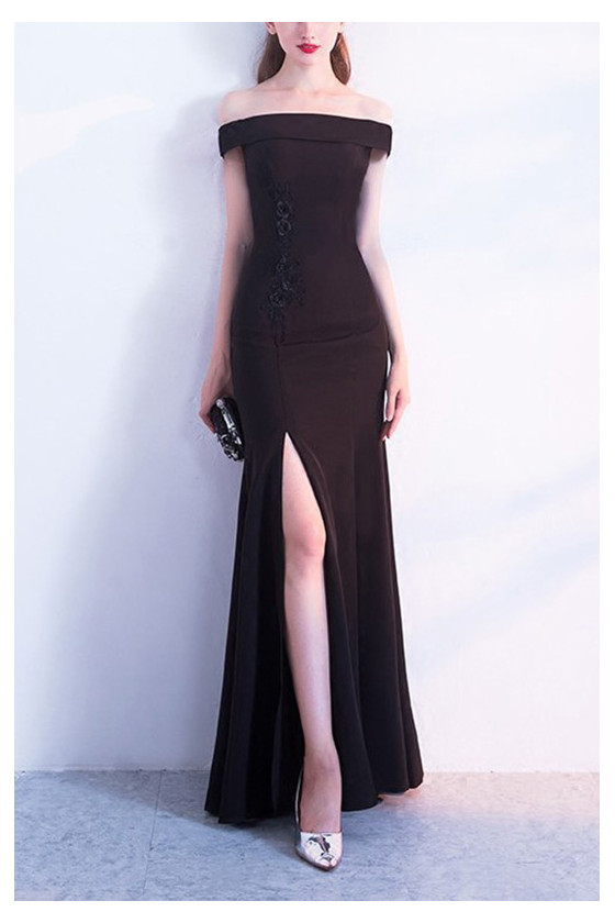 Simple Long Black Slim Evening Dress With Side Split