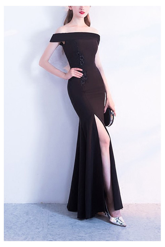 Simple Long Black Slim Evening Dress With Side Split - $73.4832 #S1767 ...