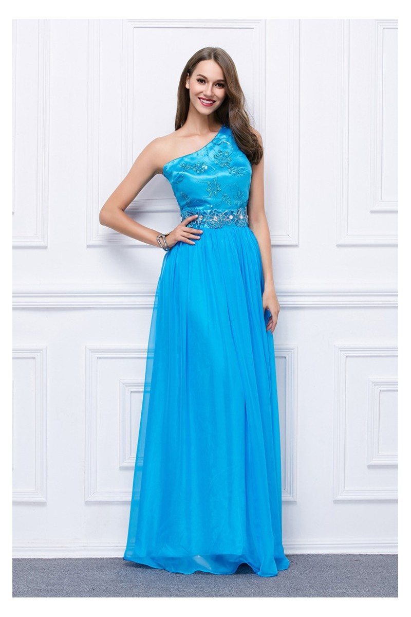 beaded one shoulder gown