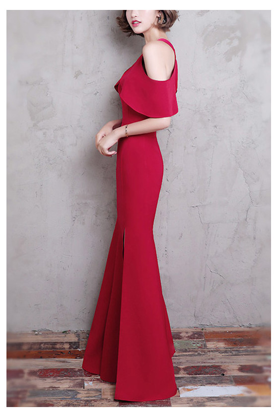 Sexy Burgundy Mermaid Halter Front-Split Evening Gown JTE436