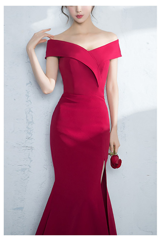 Burgundy Simple Mermaid Evening Dress Side Split With Off Shoulder - $79.4808 #S1777 - SheProm.com Burgundy Simple Mermaid Evening Dress Side Split With Off Shoulder - $79.4808 #S1777 - SheProm.com
