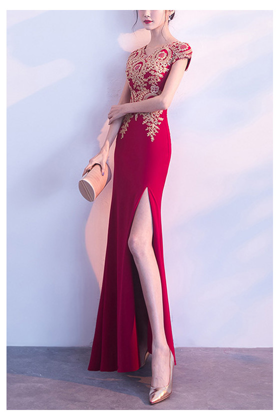 evening dress with split front One Shoulder Twist Front Split Formal Dress – Elonnashop main image 1