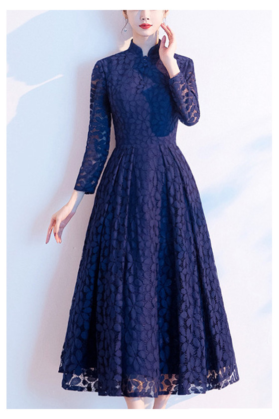 tea length fit and flare dress with sleeves Shadow Rose Jacquard Sleeveless Fit & Flare Dress w/ Bias Trim 4 / Blue RV main image 1