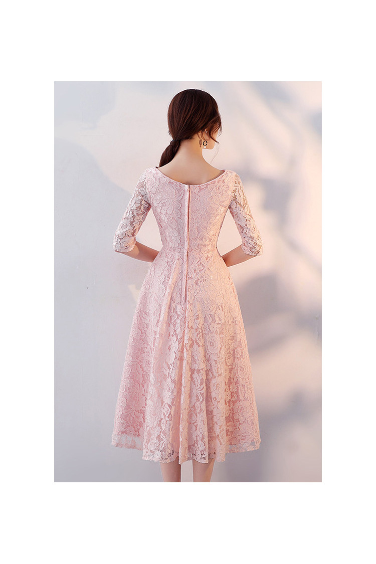 Pink Lace Aline Semi Formal Dress Beaded With Half Sleeves - $65.4768 # ...