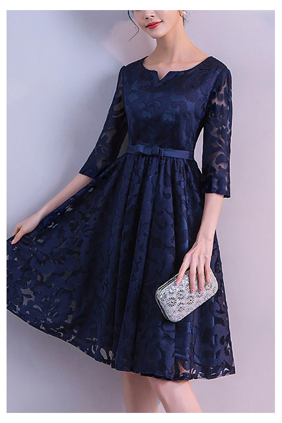 Navy Blue Lace Sleeve Homecoming Dress Knee Length - $57.4776 #S1546 ...