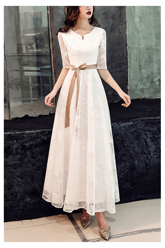 Lace Long Maxi Wedding Guest Dress With Sleeves