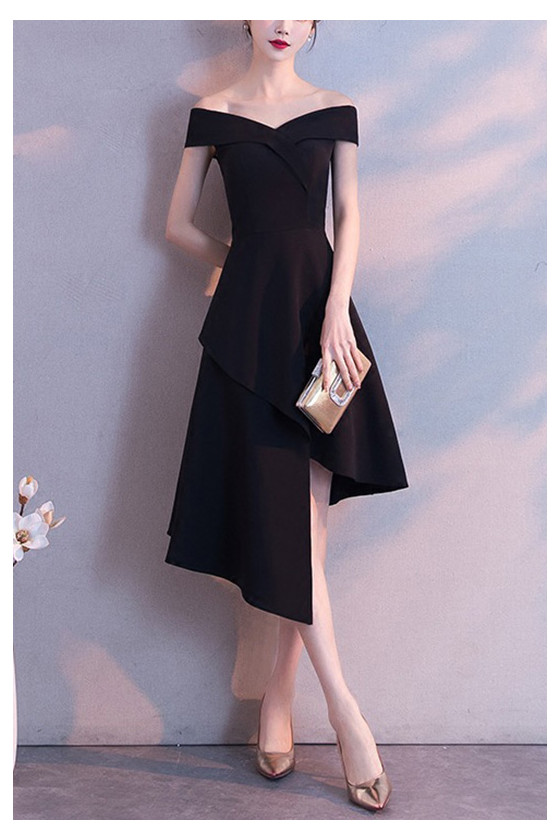 Chic Little Black Semi Formal Hoco Dress With Off Shoulder
