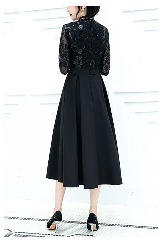 black long sleeve wedding guest dress Spotted You V-Neck Polka Dot A-Line Mini Dress