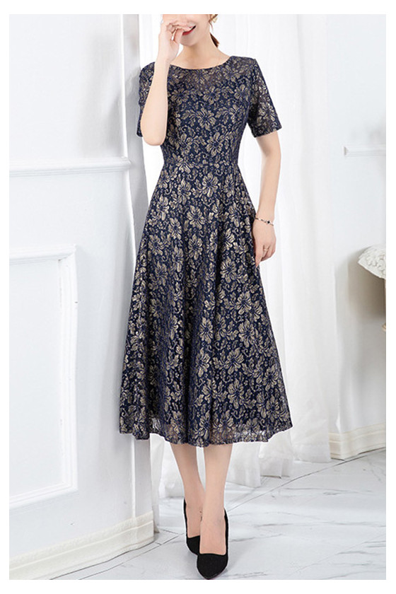 Modest Summer Floral Midi Wedding Guest Dress With Short Sleeves 71 4816 S1542 SheProm