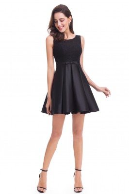 Black Round Neck Fit and Flare Party Dress - EP05777BK