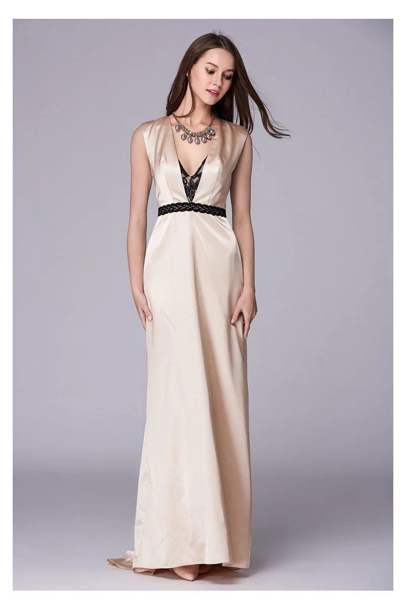 v neck satin gown
