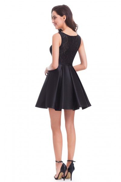 Black Round Neck Fit and Flare Party Dress - $59 #EP05777BK - SheProm.com