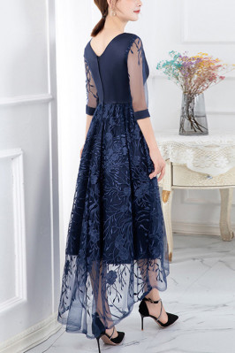 Elegant Tea Length Wedding Guest Dress Attire With Embroidery Sheer ...