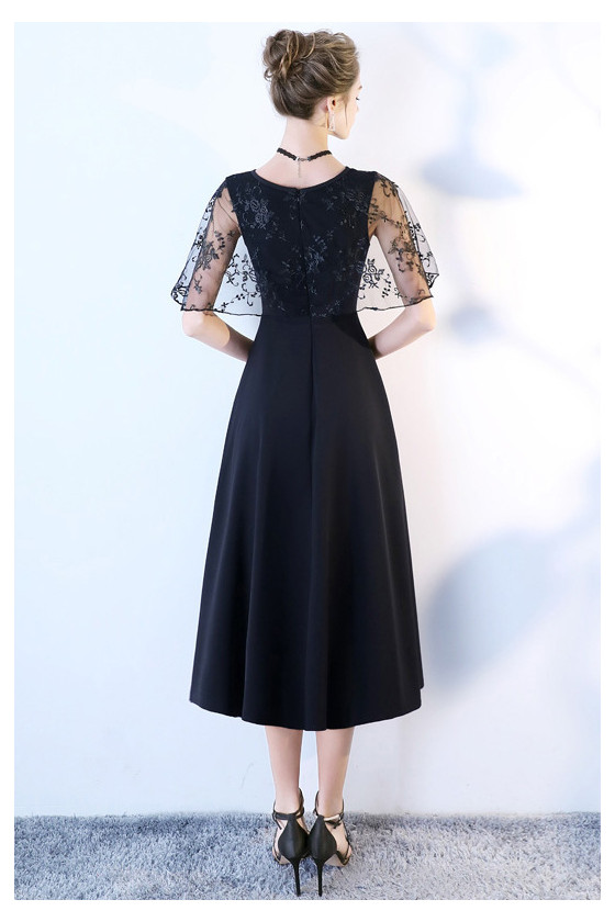 Noble Black Tea Length Semi Formal Dress With Dolman Sleeves - $64.4832 ...