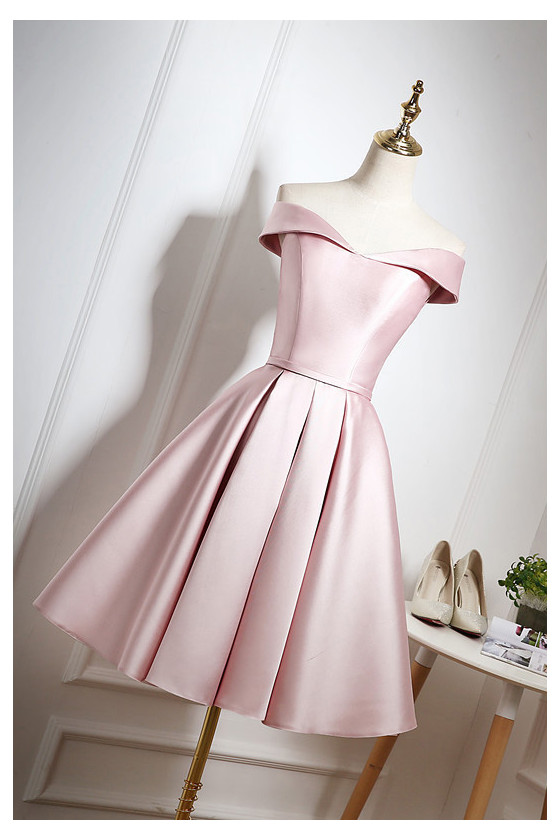 Pink Satin Short Homecoming Dress With Puffy Sleeves Y2183 main image 1