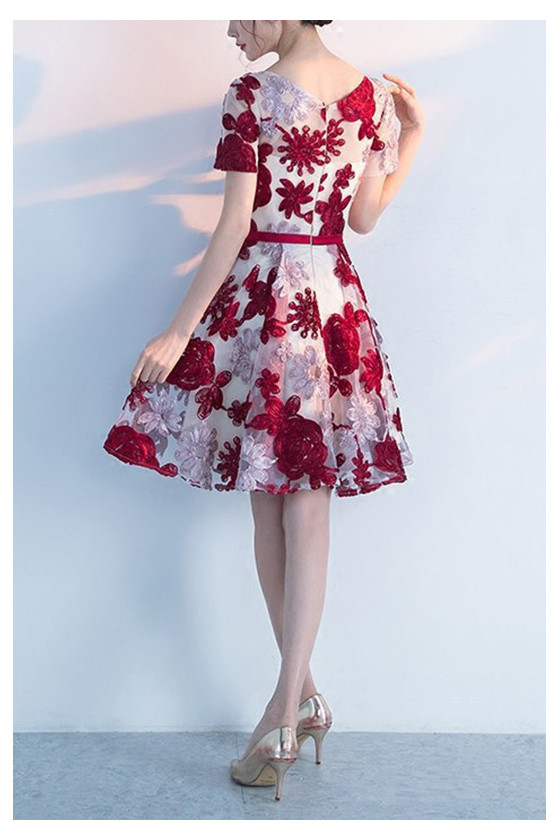 Cute Flowers Short Sleeve Homecoming Dance Party Dress - $59.4792 #S1567 -  SheProm.com