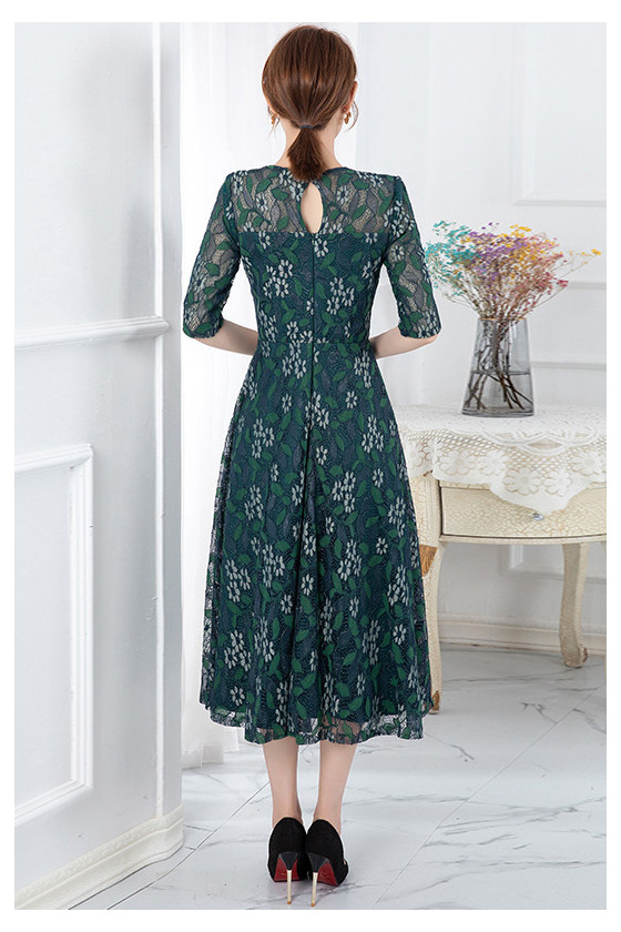 Modest Summer Floral Midi Wedding Guest Dress With Sleeves 744768 S1539 