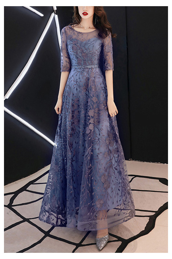Unique Fall Formal Long Wedding Guest Party Dress With Sheer Sleeves