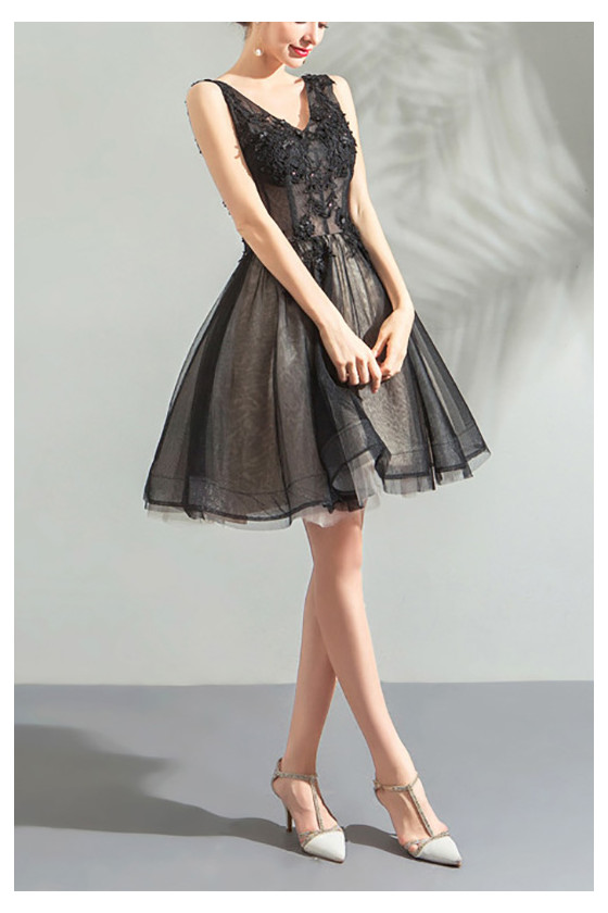 puffy short black dress Short Black Sparkly Puffy Sleeve Dress