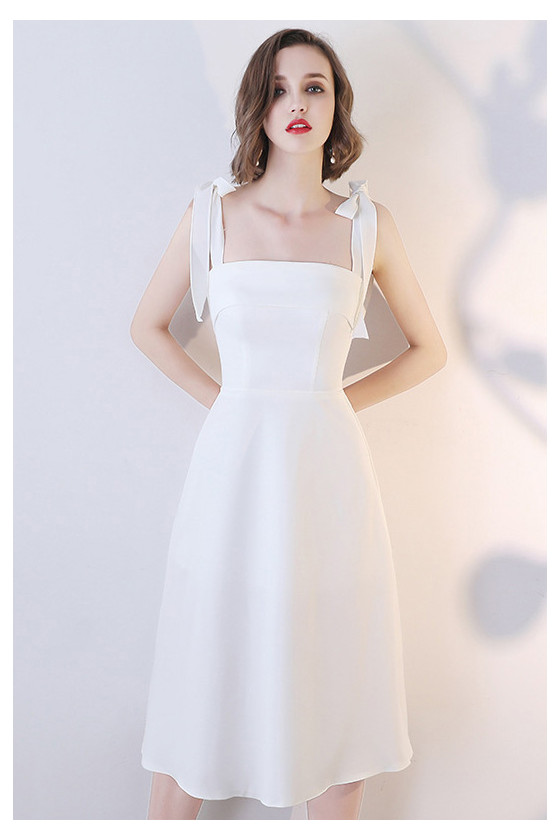 Simple White Aline Graduation Hoco Dress Tea Length With Straps