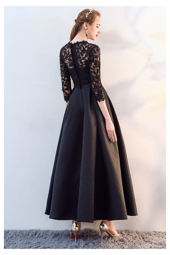 Elegant Maxi Long Black Party Dress With Lace 3/4 Sleeves - $85.4784 # ...