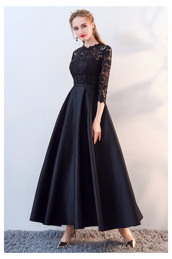 Elegant Maxi Long Black Party Dress With Lace 3/4 Sleeves - $85.4784 # ...