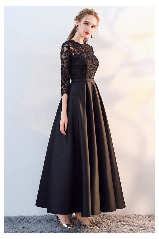 Elegant Maxi Long Black Party Dress With Lace 3/4 Sleeves - $85.4784 # ...