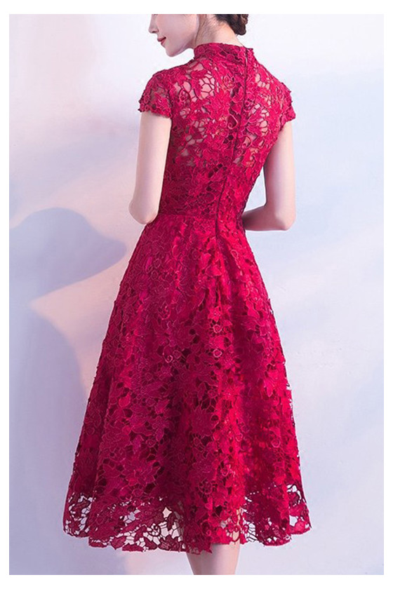 chinese dress ladies Modest Red Lace Prom Dress Mermaid Long Sleeve  alinanova
