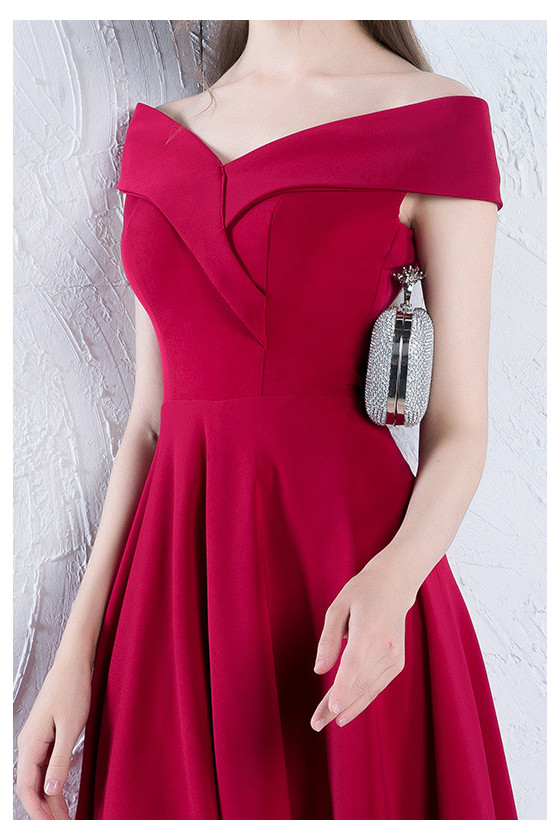 burgundy short formal dress Simple V Neck Burgundy Short Prom Dress Satin Homecoming Dress US 4 / Custom Color main image 0