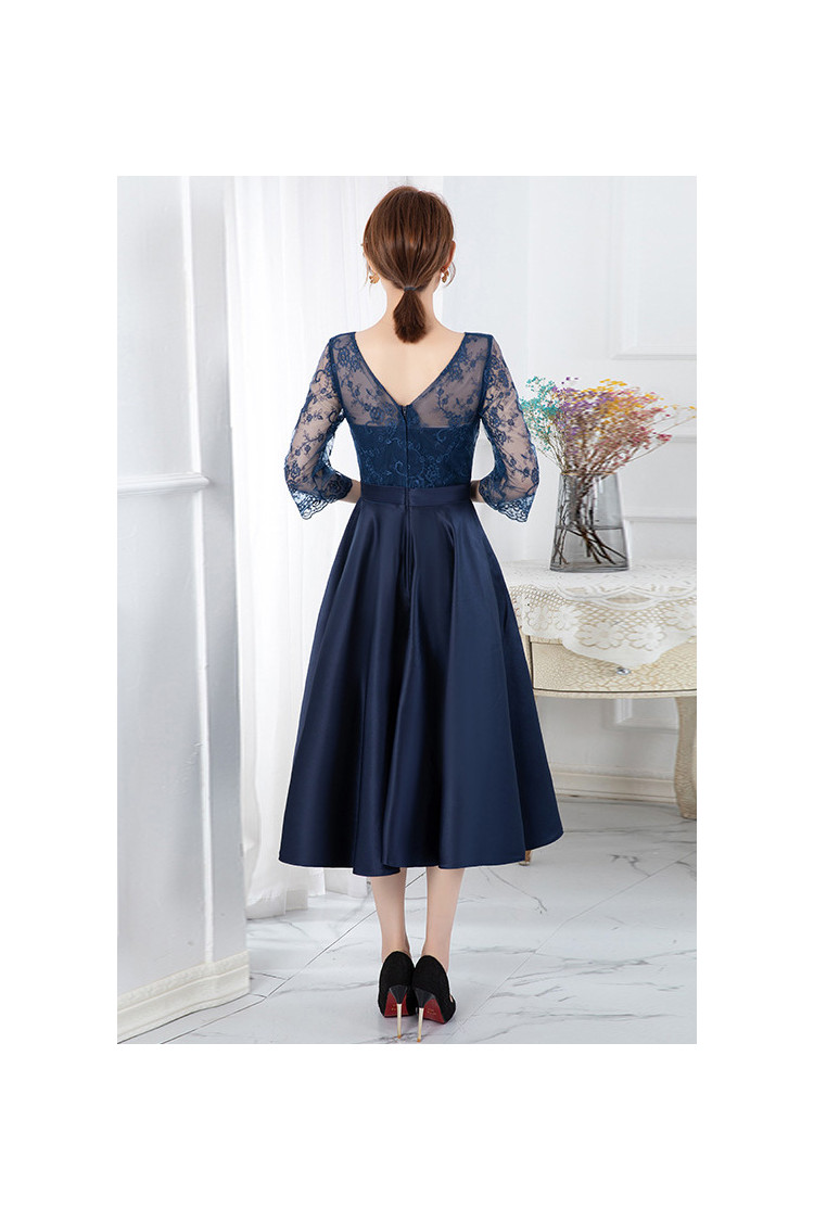 Modest Tea Length Fall Semi Formal Dress With Lace Sleeves - $68.4792 # ...