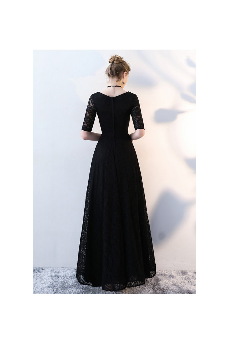 Black Lace Long Formal Dress Vneck With Lace Short Sleeves - $75.4776 # ...