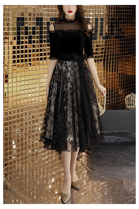 Black Lace Elegant Homecoming Dress Knee Length Party Dress