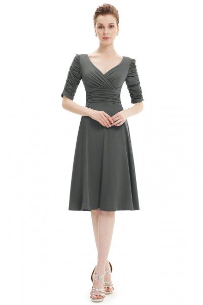 Charcoal V-neck 3/4 Sleeve High Stretch Short Casual Dress - $31.96 # ...