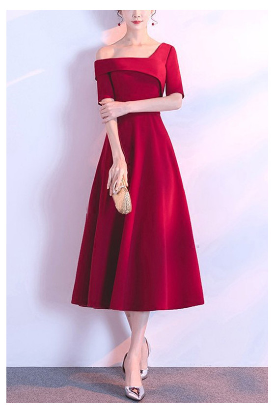 Simple Chic Burgundy Homecoming Party Dress With Short Sleeves