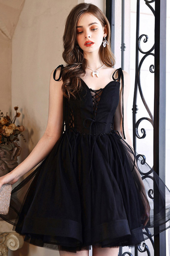 A Line Black Short Tulle Party Homecoming Dress With String - $113.087 ...