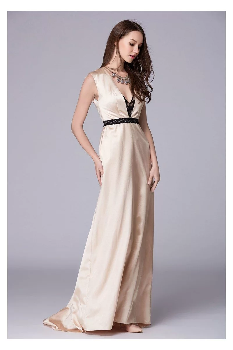 v neck satin gown