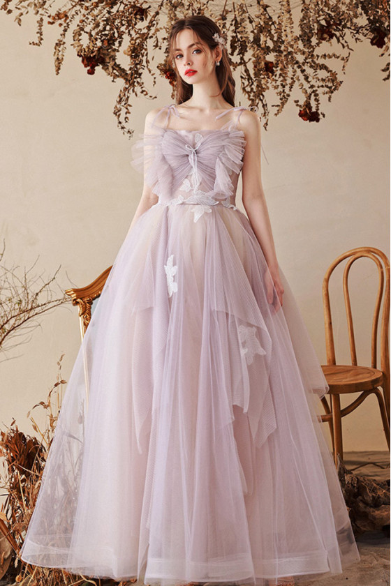 Light Purple Long Flouncing Pleats Prom Dress With Open Back