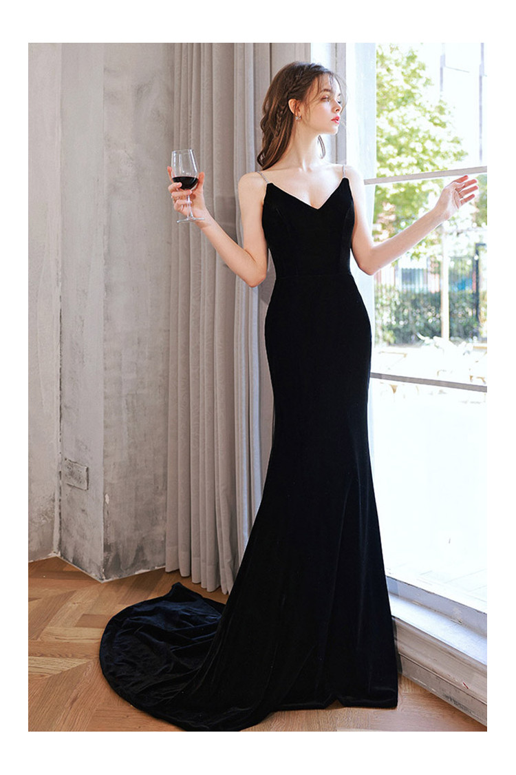 Simple V Neck Backless Black Long Prom Dresses with Double Slit, Backl —  Bridelily