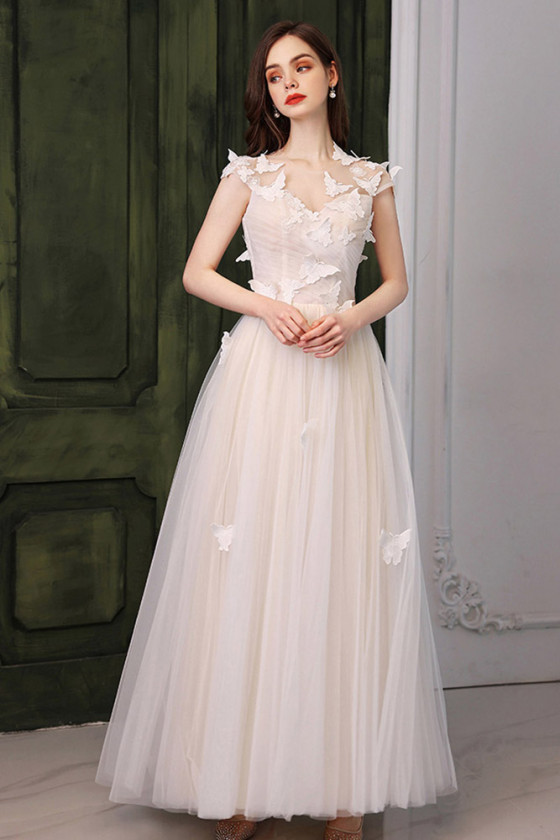 Elegant Butterfly Pleated Tulle Prom Party Dress In Floor Length
