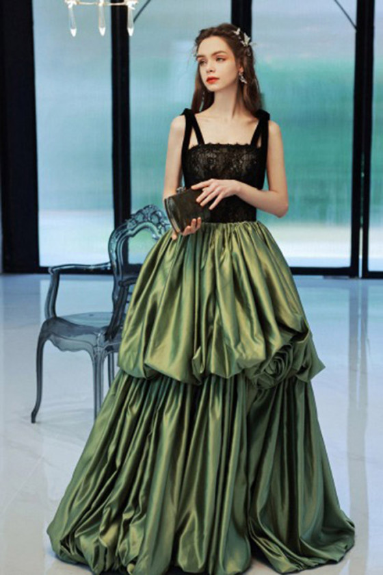 Green And Black Long Ruffled Party Formal Dress With Slit - $188.487 # ...