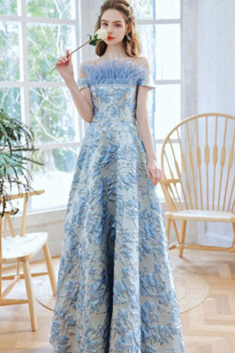 Elegant Embroidery Blue Off...