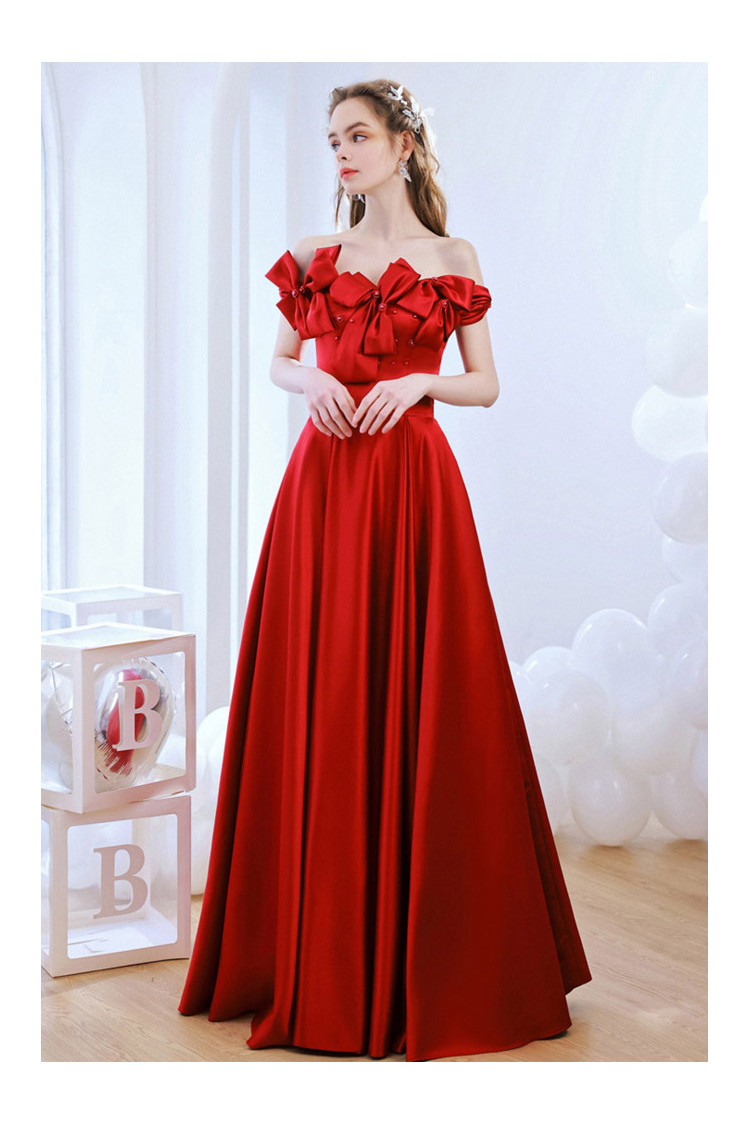 Embroidered And Sparkly Tea Length Elegant Red Dress for Bridesmaid