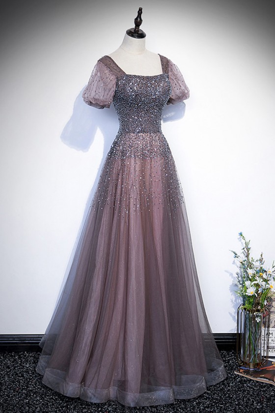 ombre purple prom dress White to Purple Ombre Organza V-cut Satin Ball Gown