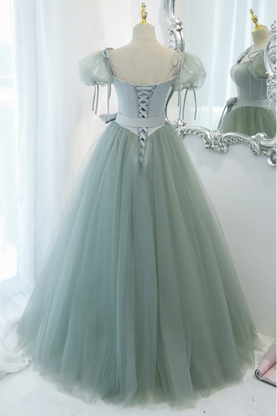 Beautiful Green Tulle Ballgown Prom Dress with Straps Bow Knot - $149. ...