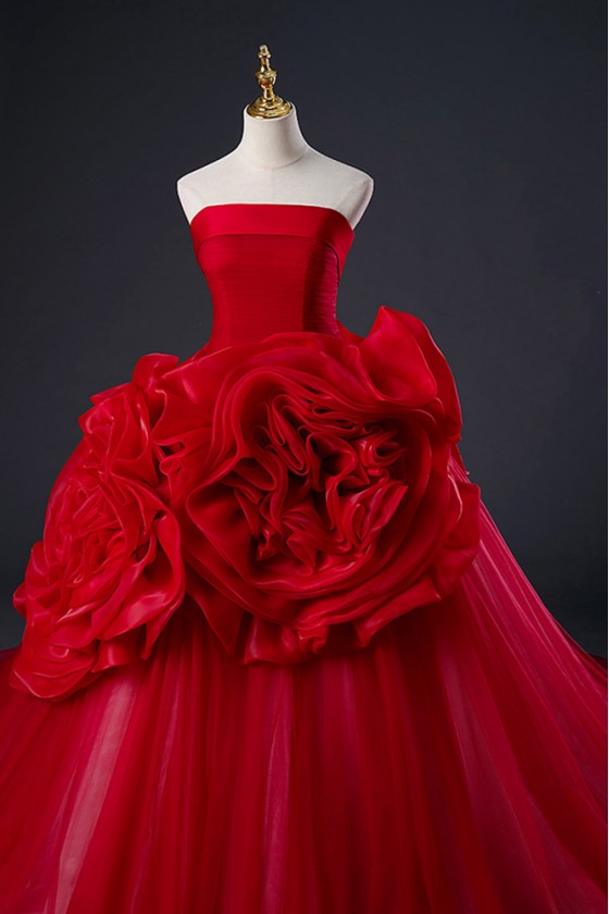 fitted lace wedding dress Bustier Tulle Midi Red Party Dress EU34 / Red main image 1