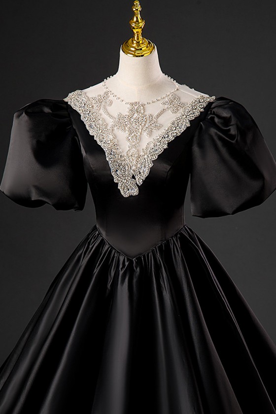 High Neck Black Ball Gown Prom Dresses With Long Sleeves,Formal Dresses,DS4660