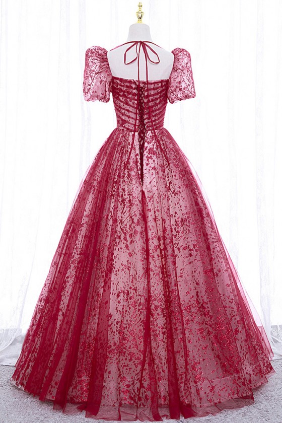 Cute Burgundy Long Tulle Party Prom Dress with Sleeves - $102.9888 #MS17042 - SheProm.com Cute Burgundy Long Tulle Party Prom Dress with Sleeves - $102.9888 #MS17042 - SheProm.com