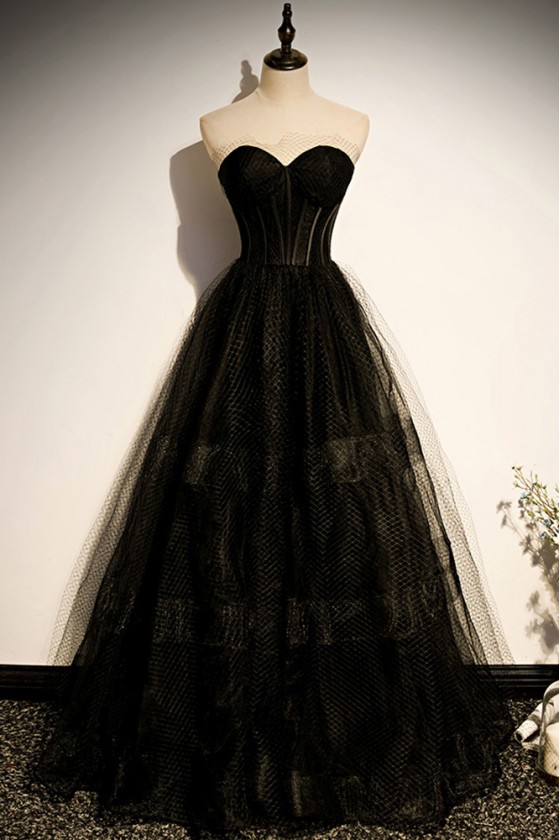 Chic Black Tulle Gothic Prom Dress Strapless